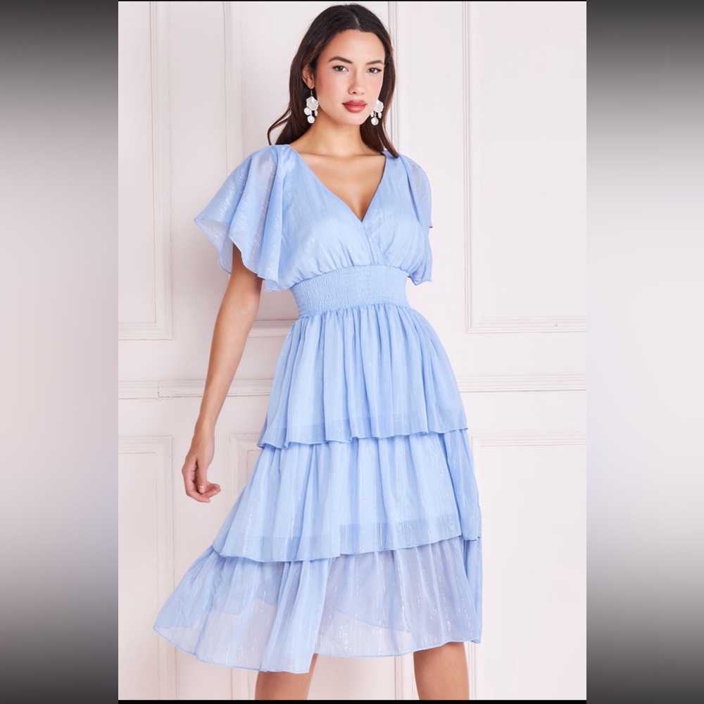Plain Lurex Chiffon Tiered Dress